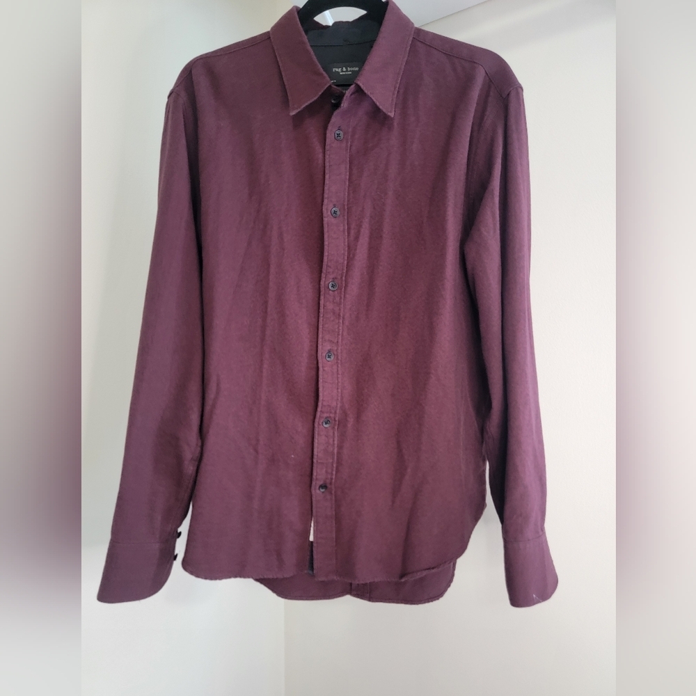 rag & bone Men's Plum Button-Down Casual Shirt - Picture 4 of 12